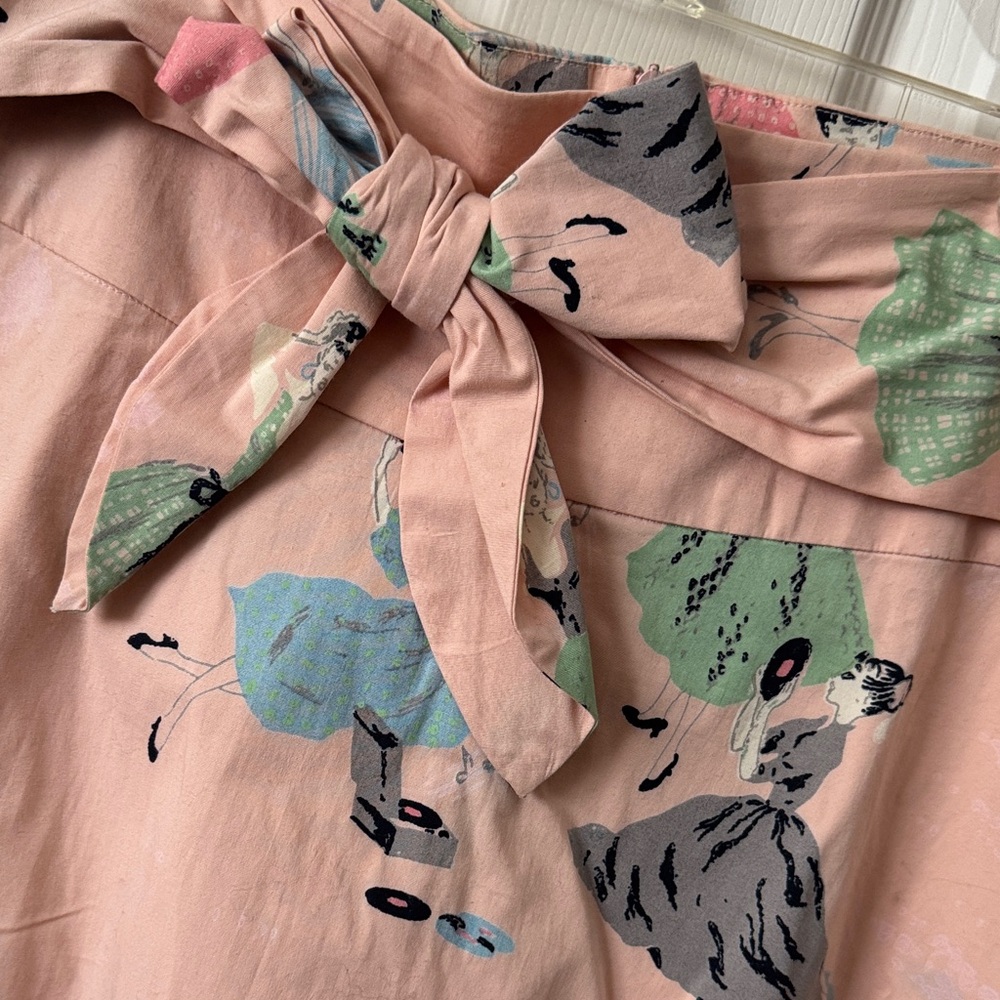Vintage-Inspired Pink Bow Waist A-Line Skirt - Picture 2 of 5